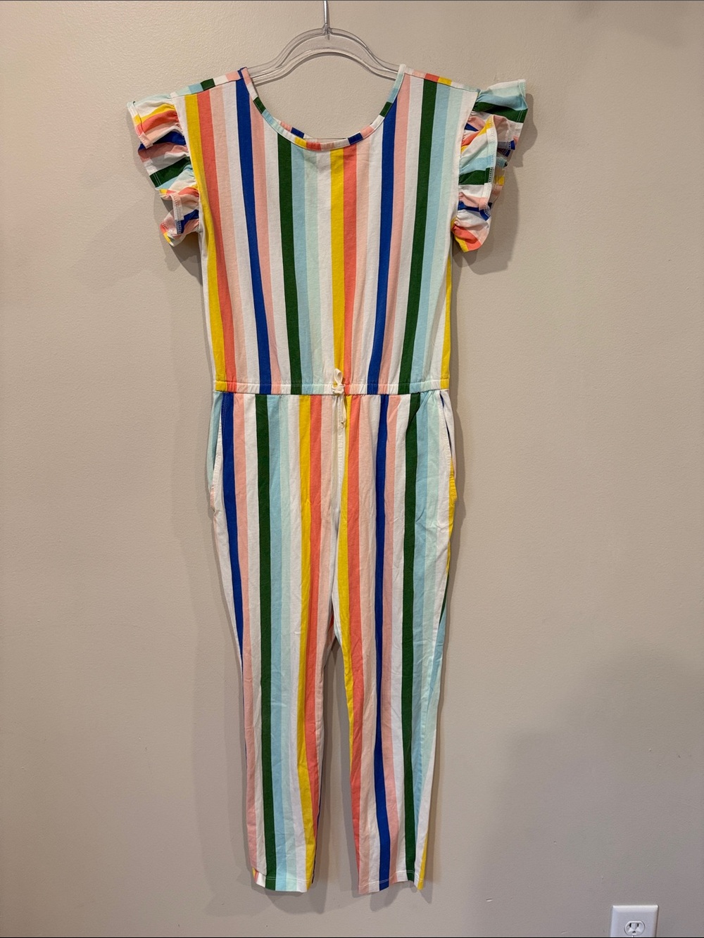 Tea Collection Lisbon Girls' Multistripe Flutter-Sleeve Jumpsuit Rainbow Stripes